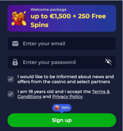 Registration at Bruno casino